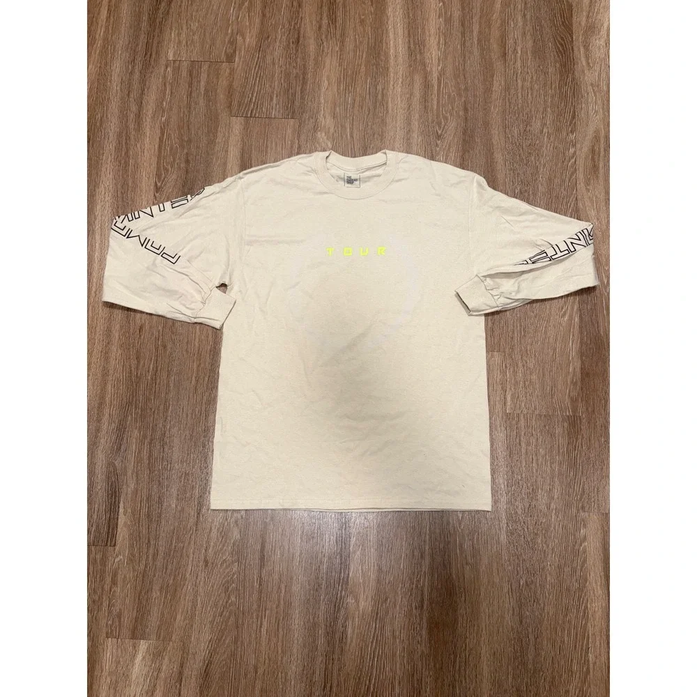 The Thread Shop Mens Tour Graphic Long Sleeve T-Shirt Beige Neon Green Large